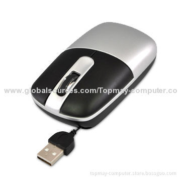 3D USB Optical Mouse with Hidden Retractable Cable and 800dpi Resolution, Convenient for Traveling